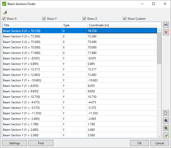 Beam section finder window