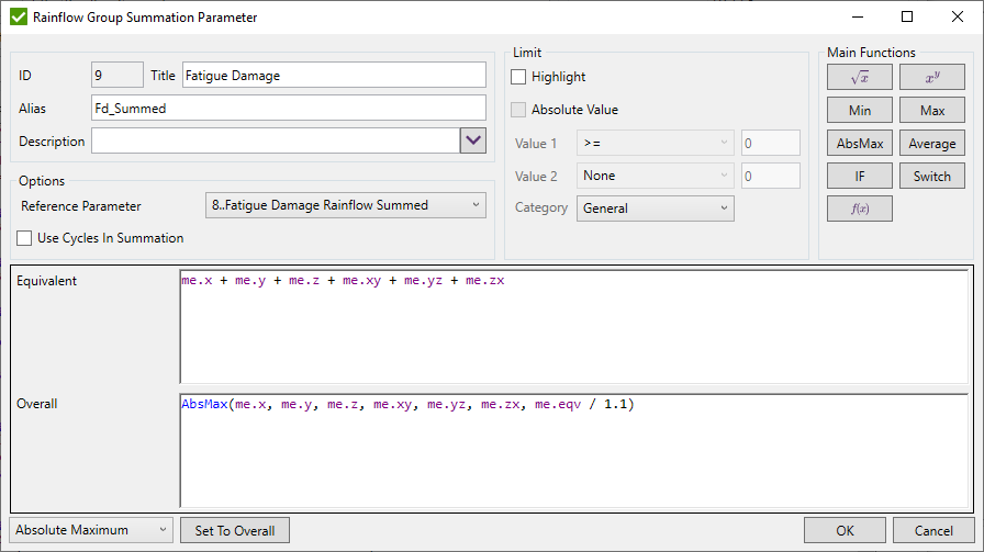 Rainflow Check Add Rainflow Group Summation Parameter | SDC Verifier