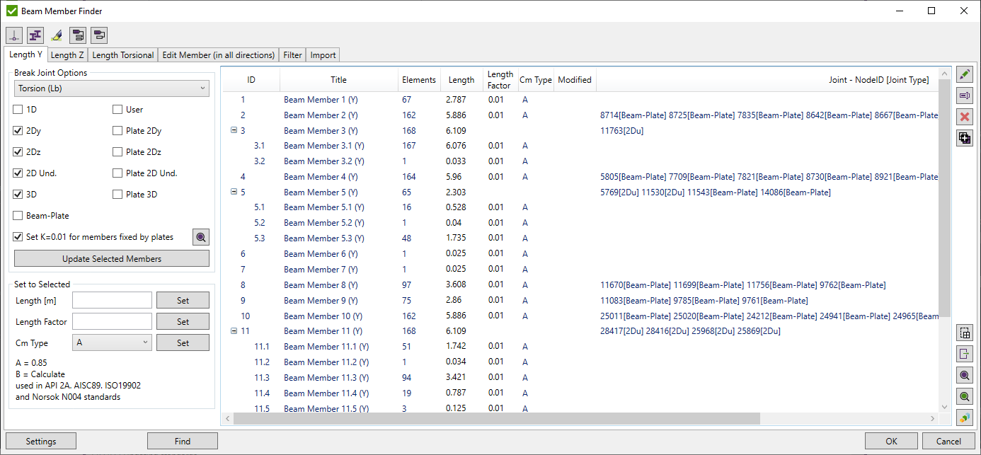 Beam member finder window