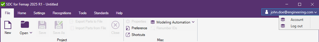 Account Menu SDC Verifier