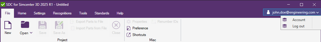 Account Menu SDC Verifier