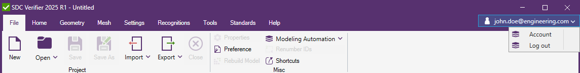 Account Menu SDC Verifier