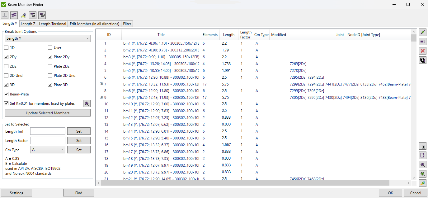 Beam member finder window