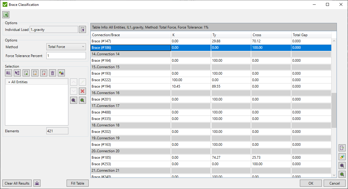 Brace Stresses Main Window | SDC Verifier