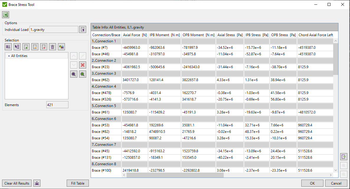 Brace Stresses Main Window | SDC Verifier